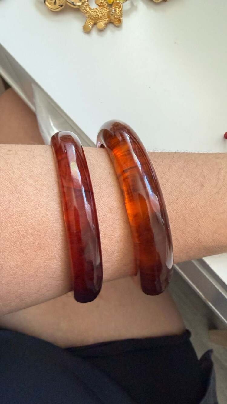 Vintage Bakelite Amber Tortoiseshell Bangle Bracelets Set of 2.
